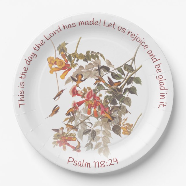 Ruby Throated Hummingbird with Psalm 118:24 Paper Plate (Front)