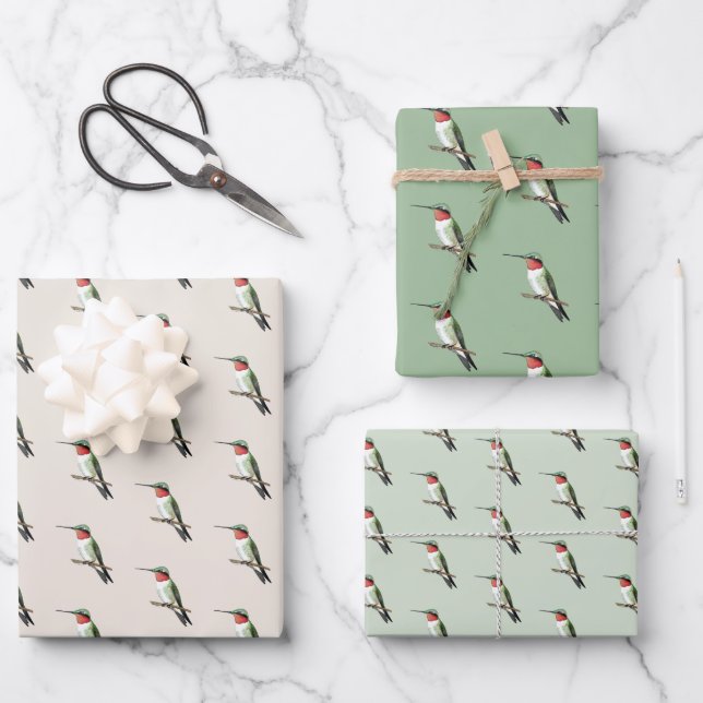 Ruby-throated Hummingbird Wrapping Paper Sheet (Front)