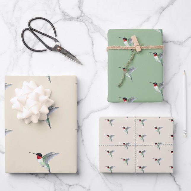 Ruby-throated Hummingbird Wrapping Paper Sheet (Front)