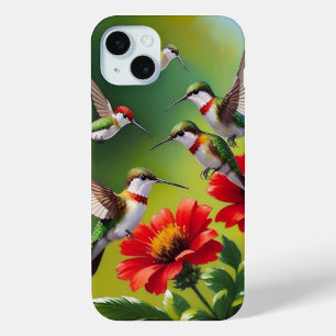 Ruby-Throated Hummingbirds and Scarlet Blooms iPhone 15 Mini Case