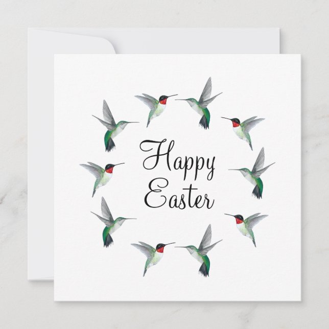 Ruby-throated Hummingbirds Happy Easter Card (Front)