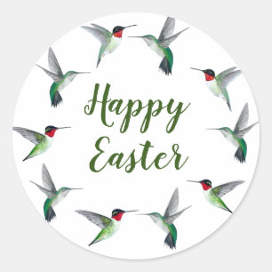 Ruby-throated Hummingbirds Happy Easter Classic Round Sticker