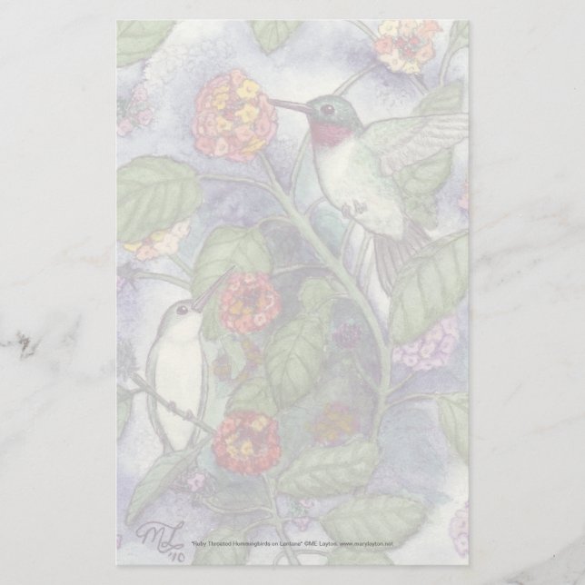 "Ruby Throated Hummingbirds" Stationery (Front)