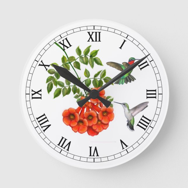 Ruby Throated Hummingbirds Wall Clock (Front)