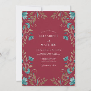 Ruby Turquoise Blossom Wedding Invitation