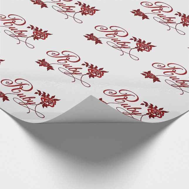 Ruby Typography with Roses Red and White Wrapping Paper (Corner)