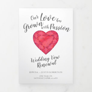 Ruby watercolor wedding vowel renewal program Tri-Fold programme