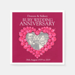 Ruby Wedding 40 years heart photo and name napkins