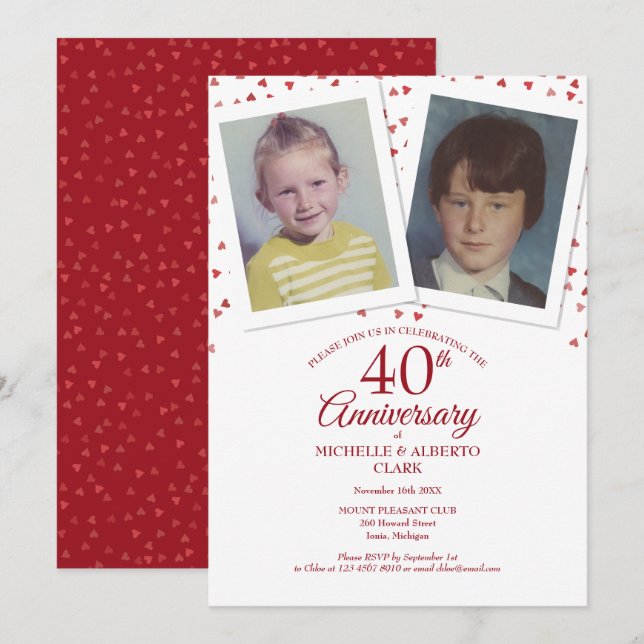 Ruby Wedding 40th Anniversary Childhood Photos Invitation (Front/Back)