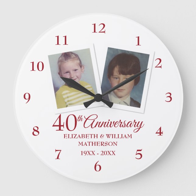 Ruby Wedding 40th Anniversary Childhood Photos Large Clock (Front)