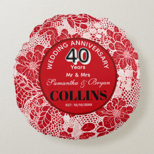 Ruby Wedding Anniversary 40 years Personalised  Round Cushion