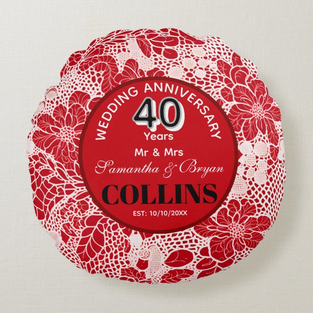 Ruby Wedding Anniversary 40 years Personalised  Round Cushion (Front)