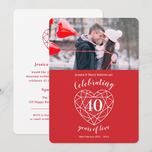 Ruby Wedding Anniversary 40 years photo Invitation (Front/Back)