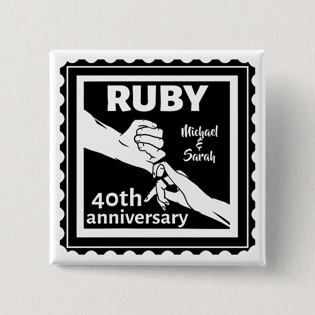 Ruby wedding anniversary holding hands 40th 15 cm square badge (Front)