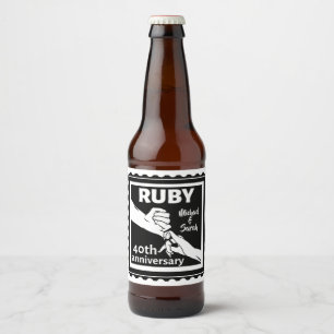 Ruby wedding anniversary holding hands 40th beer bottle label