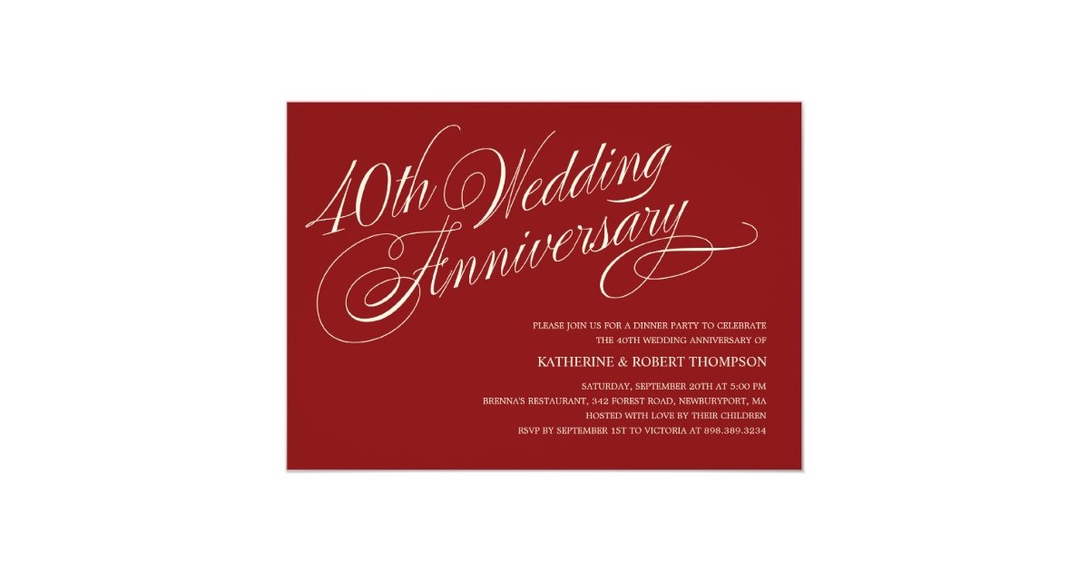  Ruby  Wedding  Anniversary  Invitations  Zazzle co uk 