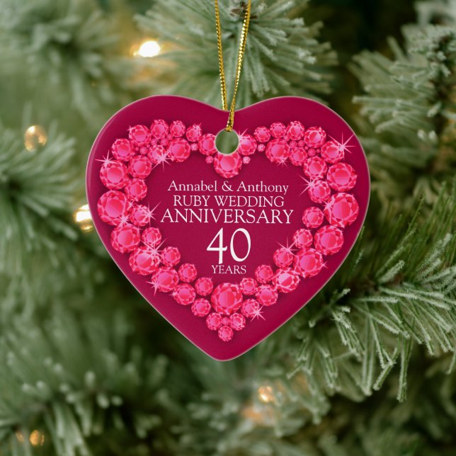 Ruby Wedding Anniversary red heart ornament (Tree)