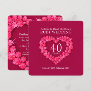 Ruby wedding heart 40 years red party invite