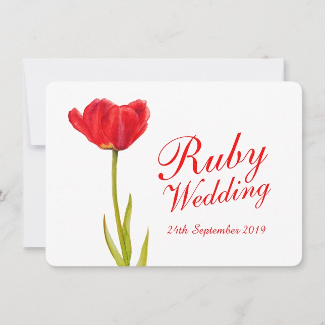Ruby wedding party red tulip art 40th invite (Front)