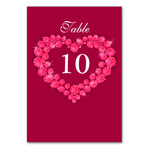 Ruby wedding red heart table numbers