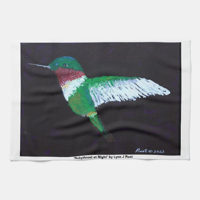 "Rubythroat at Night" kitchen towel (Horizontal)