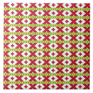 Rucava Red and green folk art geometric design V Tile