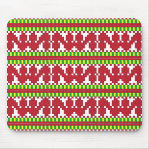 Rucava Red and white folk art geometric pattern I Mouse Mat