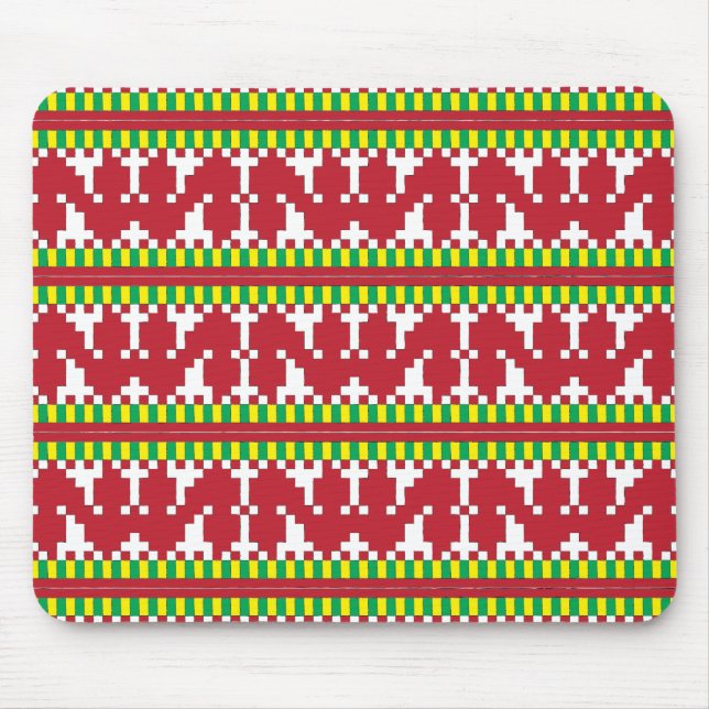 Rucava Red and white folk art geometric pattern I Mouse Mat (Front)