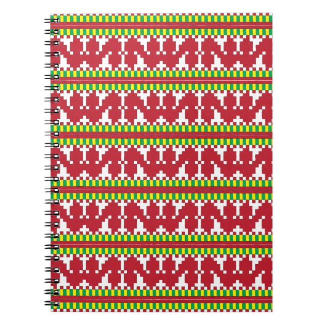 Rucava Red and white folk art geometric pattern I Notebook (Front)