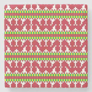 Rucava Red and white folk art geometric pattern I Stone Coaster