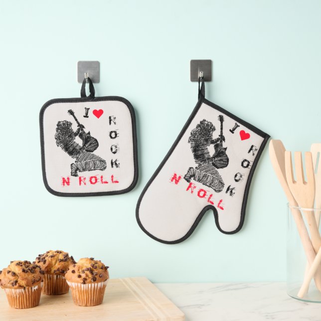 Ruck Music Guitarist Oven Mitt & Pot Holder Set (Insitu(Hanging))