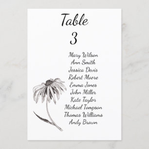 Rudbeckia flower wedding seating chart invitation