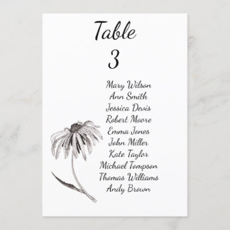 Rudbeckia flower wedding seating chart invitation