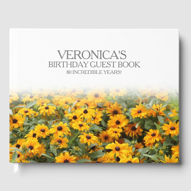 Rudbeckia Flowers 80th Birthday Guest Book (Front)