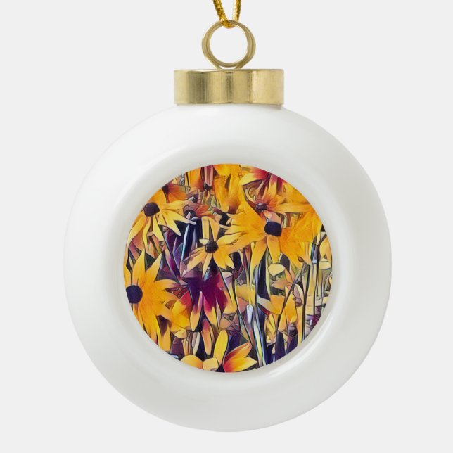 RUDBECKIAS CERAMIC BALL CHRISTMAS ORNAMENT (Front)