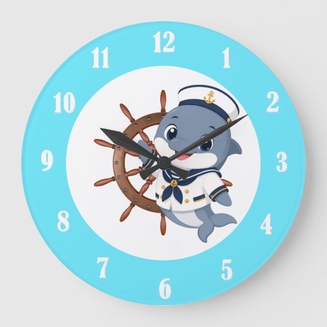 Rudder wheel-dolphin large clock (Front)