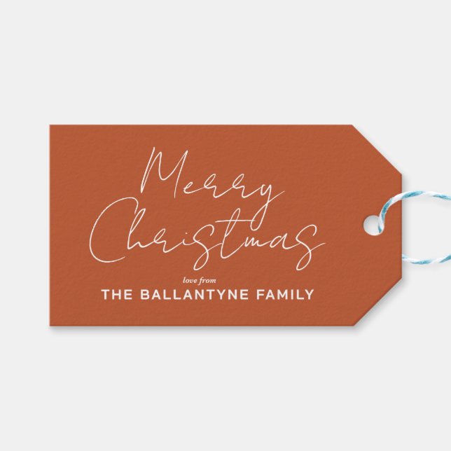 Ruddy Brown Merry Christmas Gift Tags (Front (Horizontal))