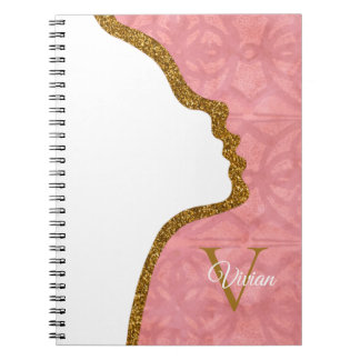 Ruddy Pink And Gold Glitter Face Monogram Name Notebook