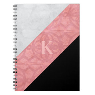 Ruddy Pink Batik And Black Watercolor Monogrammed Notebook
