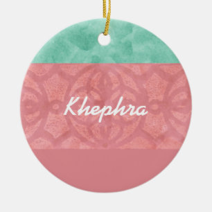 Ruddy Pink Batik And Blue Watercolor Name Ceramic Tree Decoration