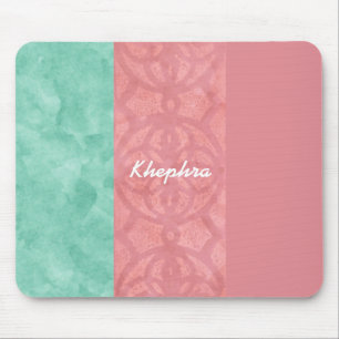 Ruddy Pink Batik And Blue Watercolor Name Mouse Mat