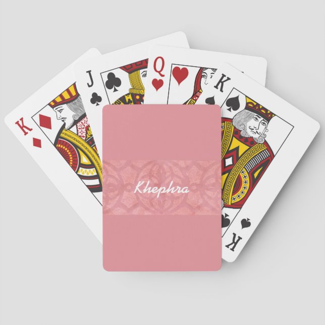 Ruddy Pink Batik And Blue Watercolor Name Playing Cards (Back)