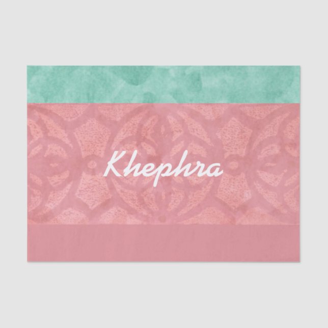 Ruddy Pink Batik And Blue Watercolor Name Tissue Paper (Front)