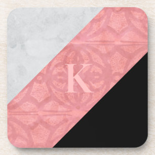 Ruddy Pink Batik And Grey Watercolor Letter Coaster