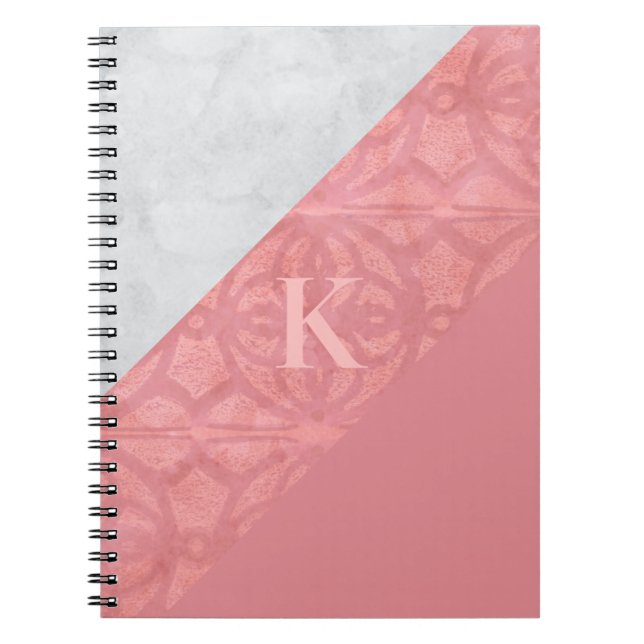 Ruddy Pink Batik And Grey Watercolor Letter Notebook (Front)