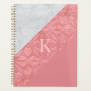 Ruddy Pink Batik And Grey Watercolor Letter Planner