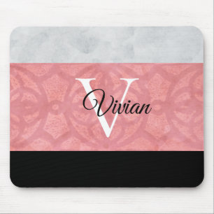 Ruddy Pink Batik And Grey Watercolor Monogrammed Mouse Mat