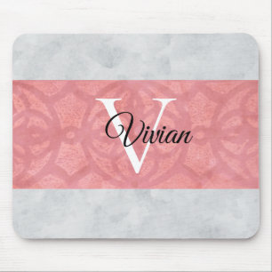 Ruddy Pink Batik And Grey Watercolor Monogrammed N Mouse Mat