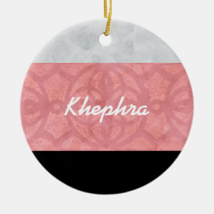 Ruddy Pink Batik Grey Watercolor And Name Ceramic Tree Decoration