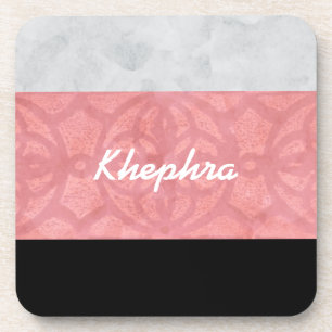 Ruddy Pink Batik Grey Watercolor And Name Coaster